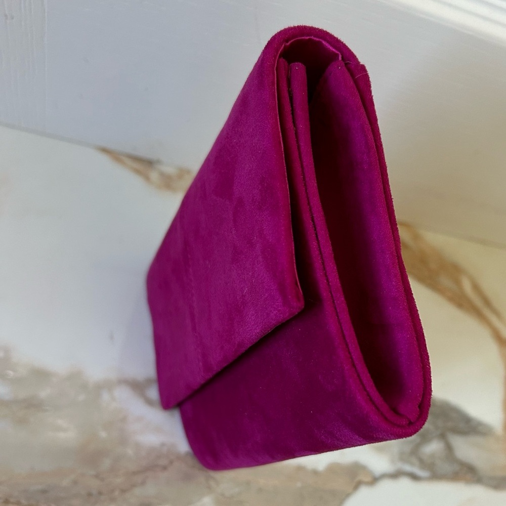 Ava & Lina Magenta Micro Suede Flap Clutch 5" x 12" x 2" - Picture 13 of 13